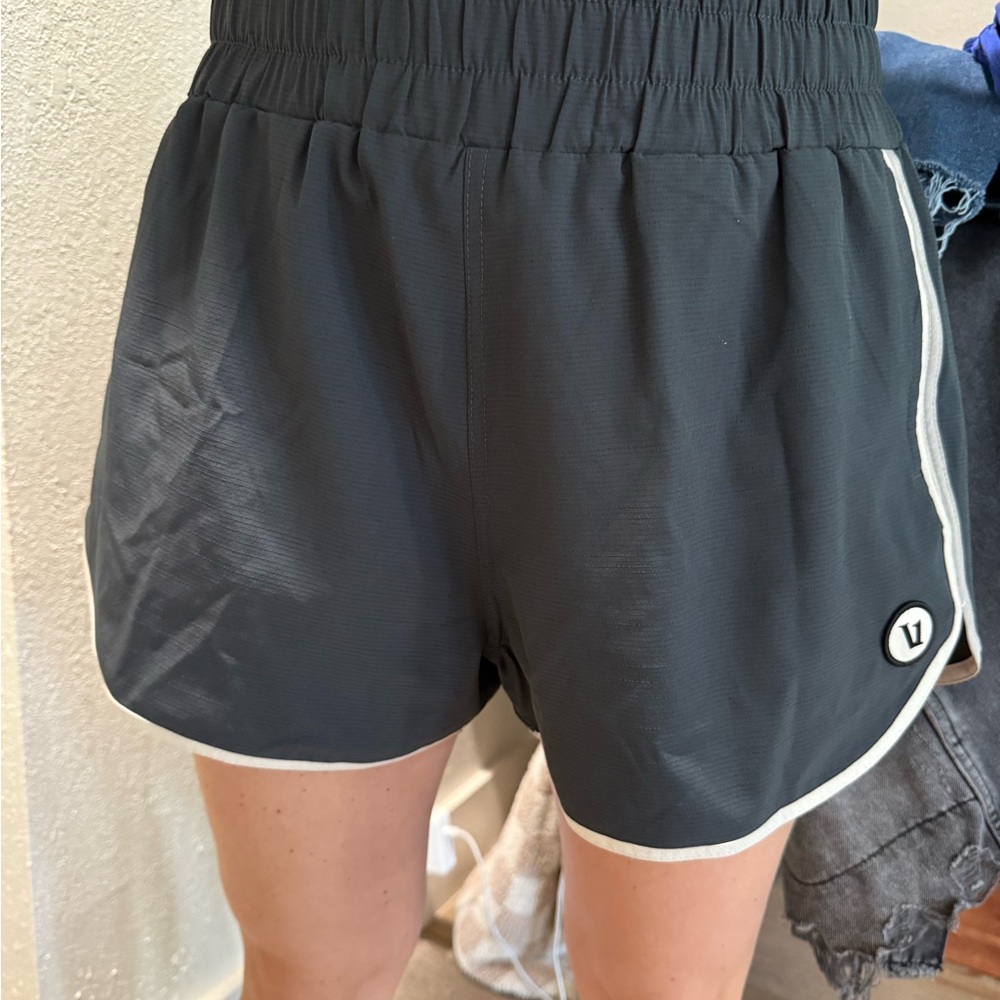 Black Athletic Shorts Elasticized Waistband White Trim